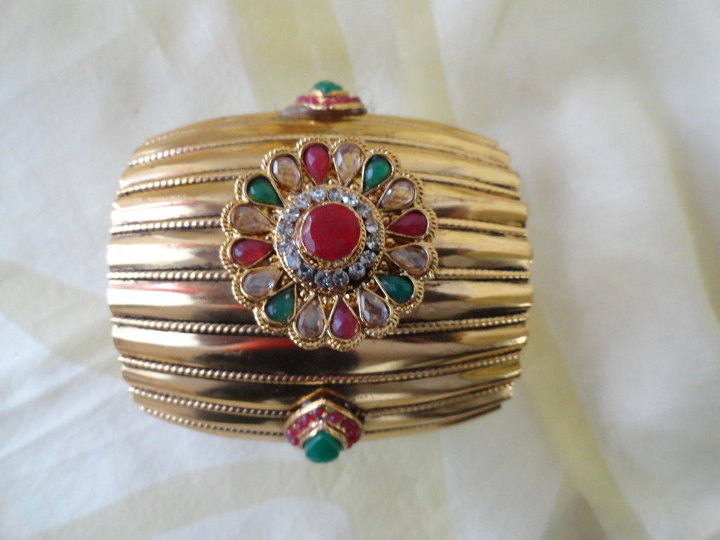 cuff bracelet from india, red green stones artikrti 5