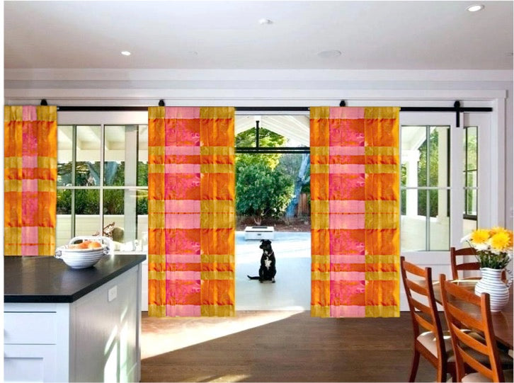 Indian curtains or drapes-yellow and pink checks artikrti1