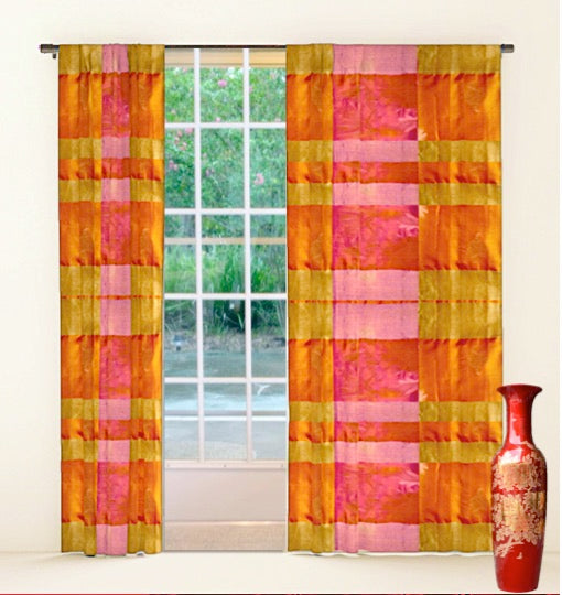 Indian curtains or drapes-yellow and pink checks artikrti3