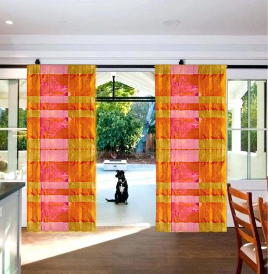 Indian curtains or drapes-yellow and pink checks artikrti5