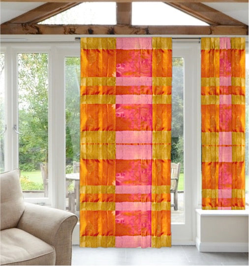 Indian curtains or drapes-yellow and pink checks artikrti6