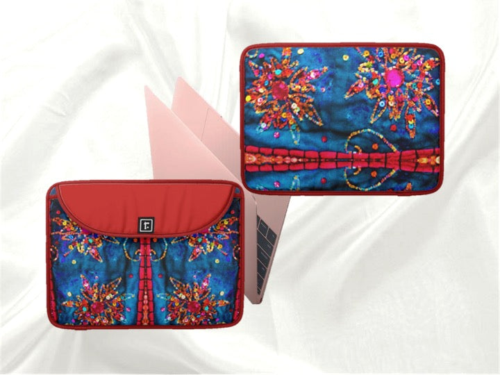 Laptop or MacBook bag or case red blue stone sequin design artikrti1
