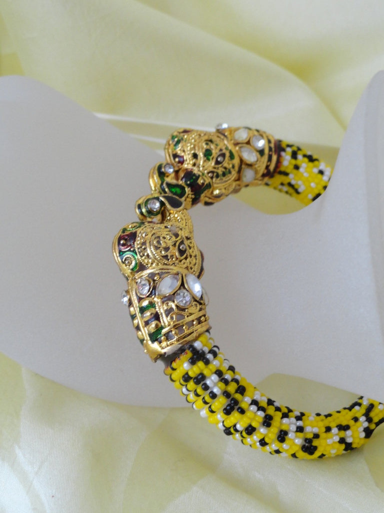 indian meenakari elephant  bracelet yellow black beads 3