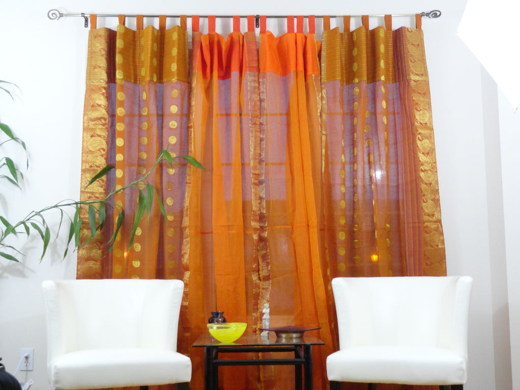 Indian cotton silk curtains-rust orange artikrti1