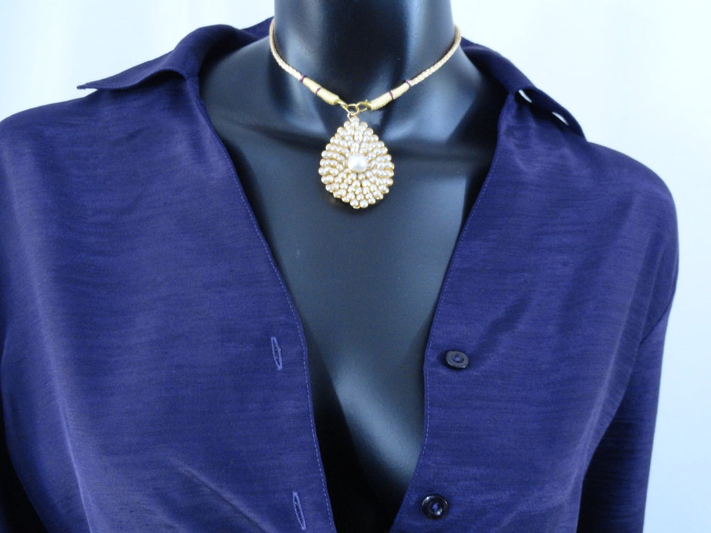 Eesha- Indian jewelry- pendant chain choker, ear rings white beads artikrti 1