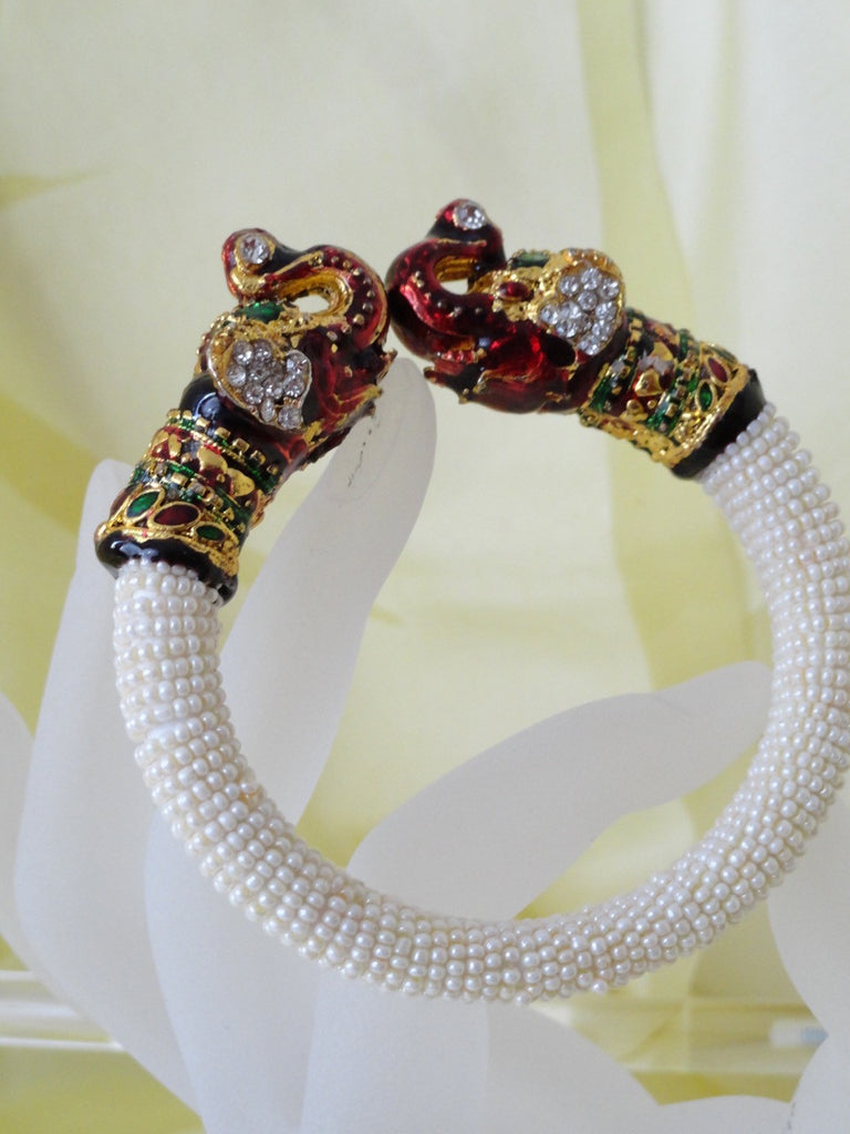 indian meenakari elephant  bracelet white beads 3
