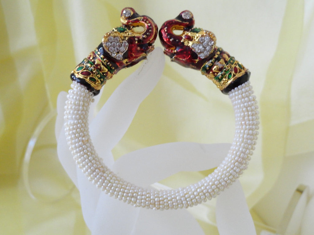 indian meenakari elephant  bracelet white beads 1