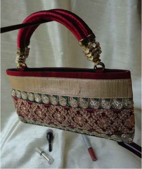 bride's purse-gold and red dress purse handbag-silk and sequins