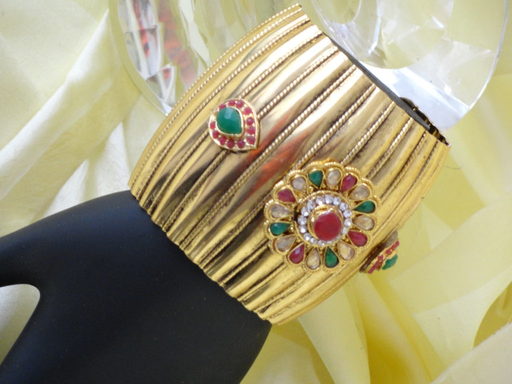 cuff bracelet from india, red green stones artikrti 2