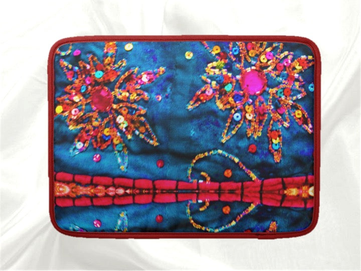 Laptop or MacBook bag or case red blue stone sequin design artikrti3