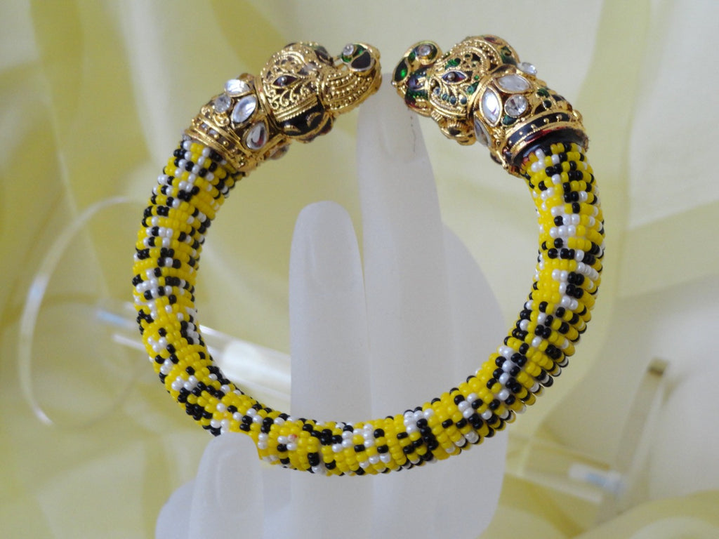 indian meenakari elephant  bracelet yellow black beads 1