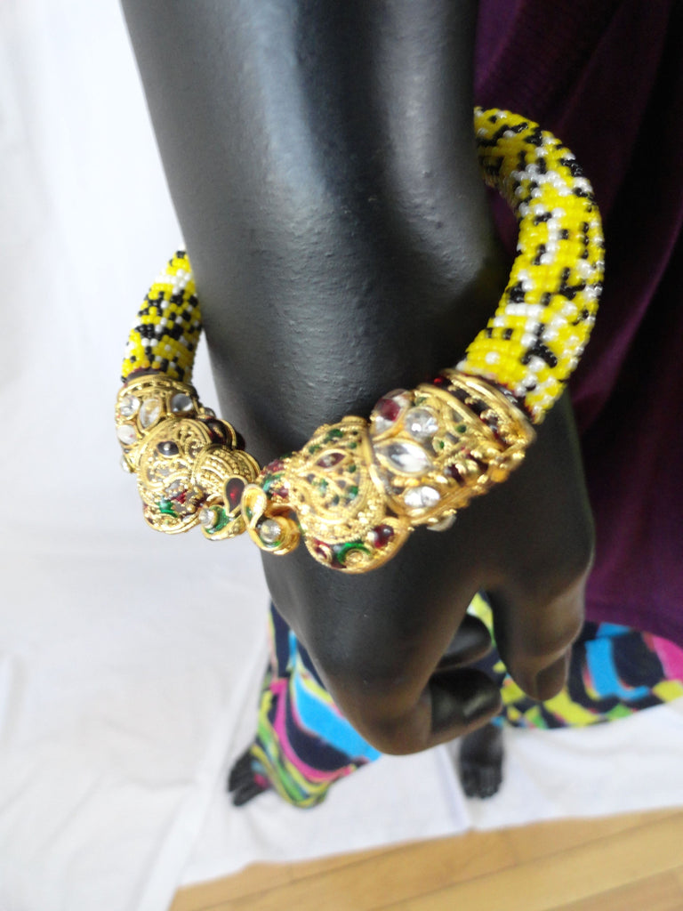indian meenakari elephant  bracelet yellow black beads 2