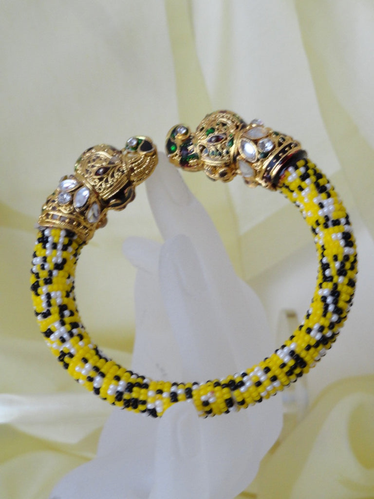 indian meenakari elephant  bracelet yellow black beads 4