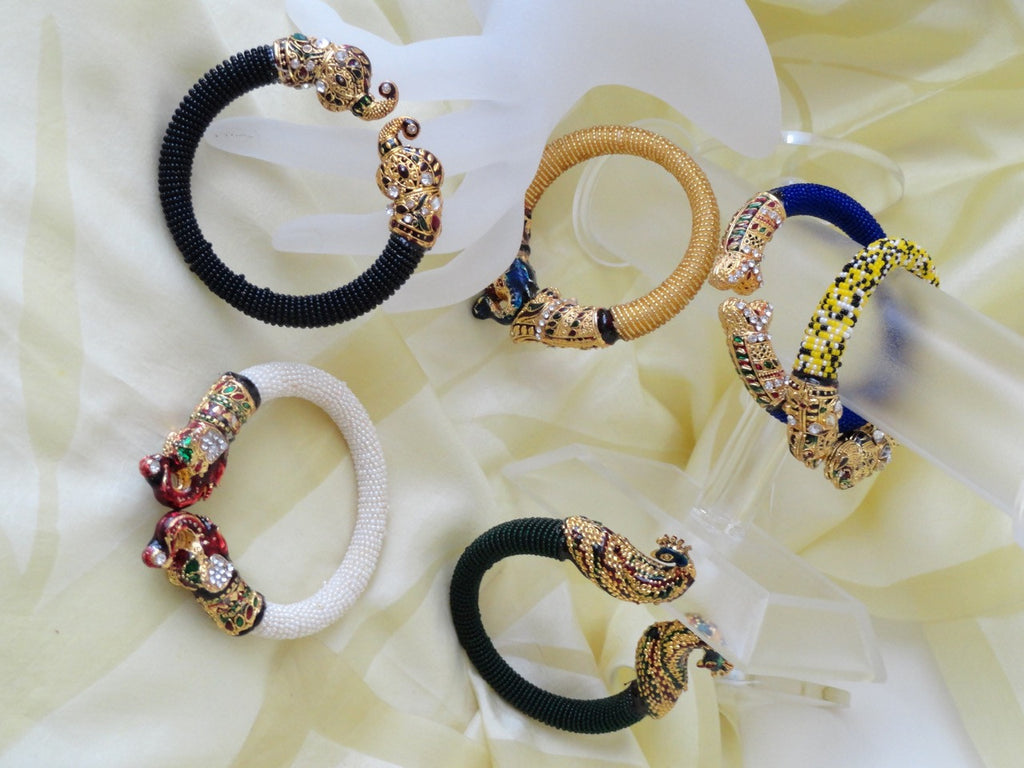 indian meenakari elephant  bracelet yellow black beads 5