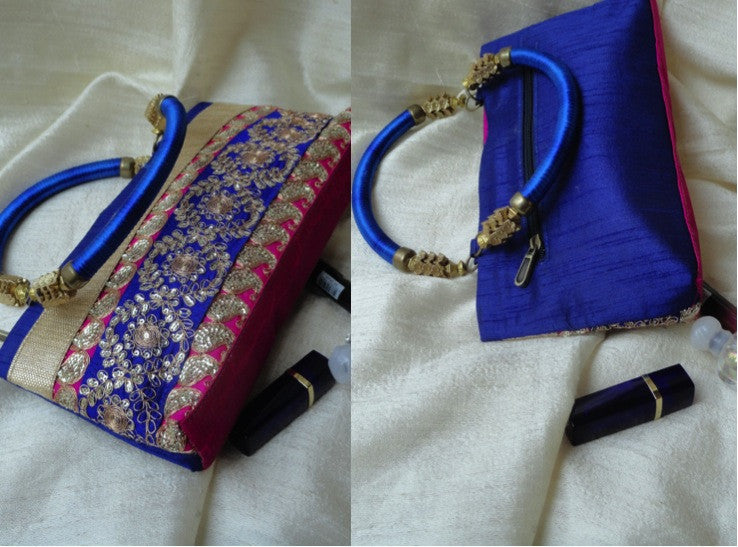 wedding gold sequins blue pink silk handbag indian artikrti