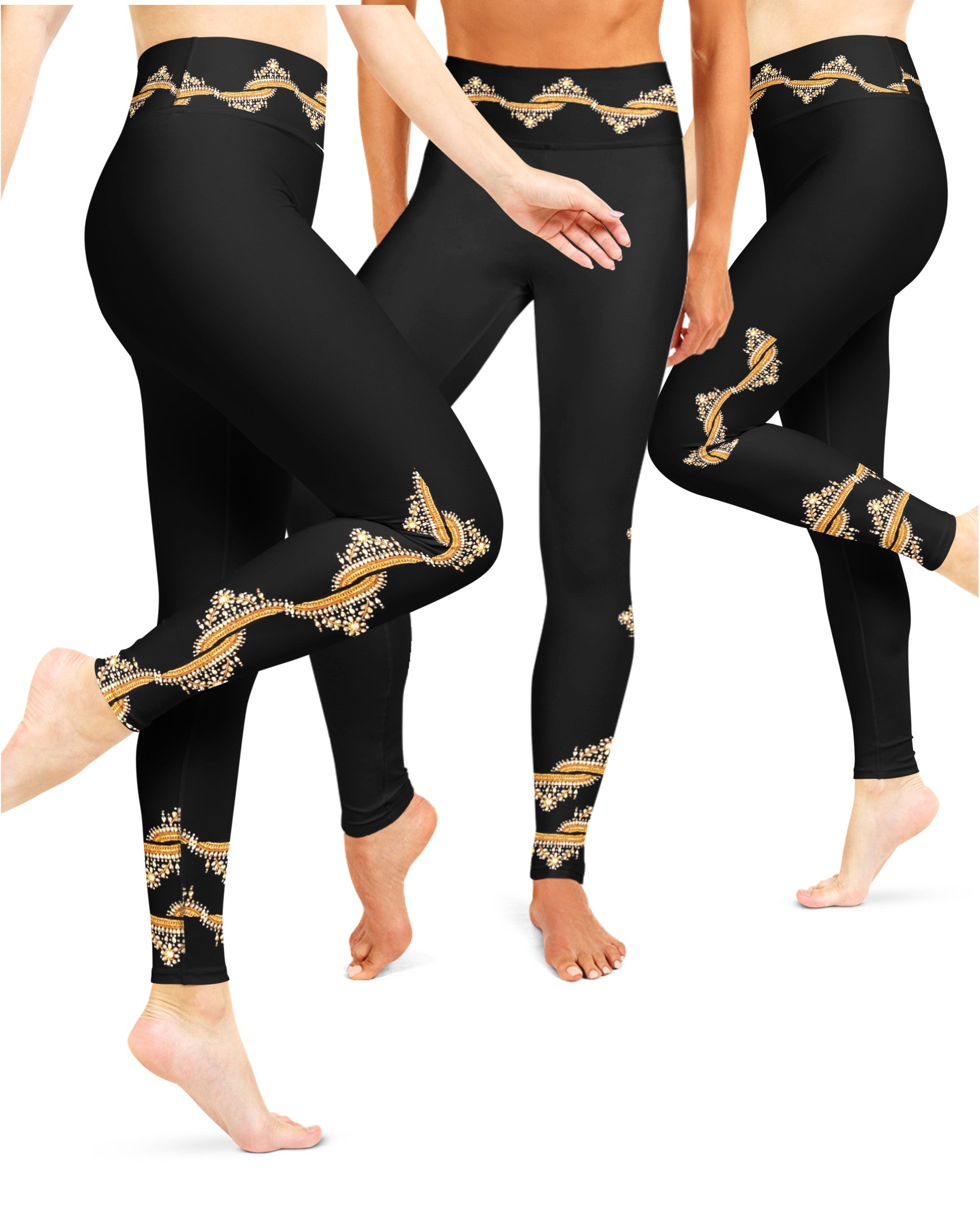 Golden Dragon Leggings, Tapestry Print Stretchy Elasticized Waist