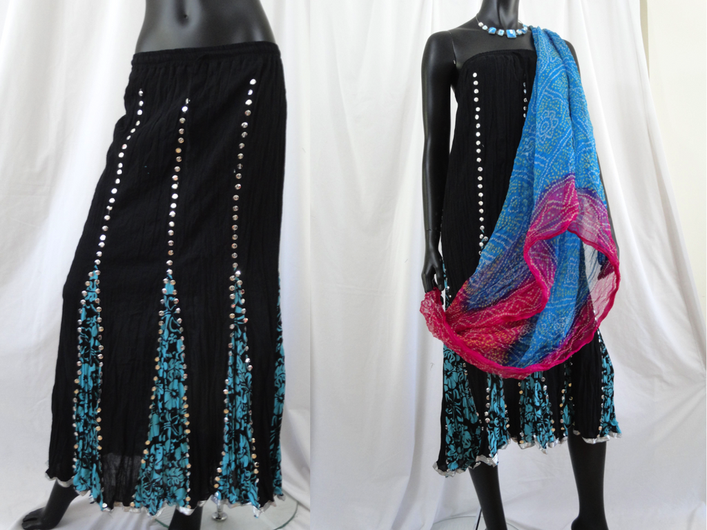 Indian black cotton skirt-crushed, sequin work artikrti1