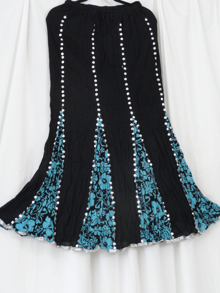 Indian black cotton skirt-crushed, sequin work artikrti2
