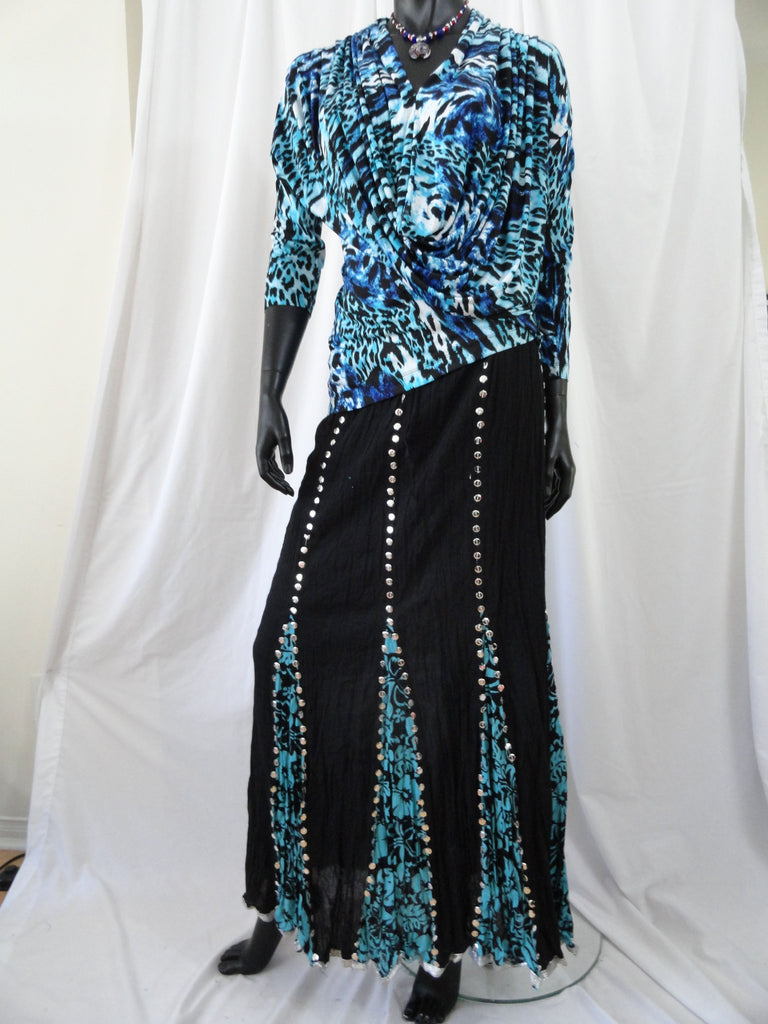 Indian black cotton skirt-crushed, sequin work artikrti4