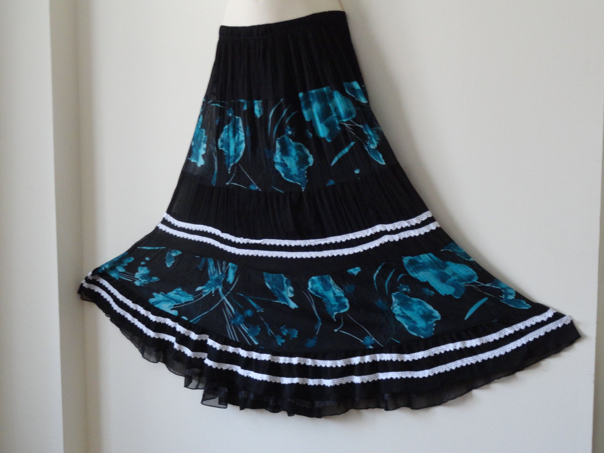 Blue Turquoise Ethnic Print Maxi Skirt  Frionkandy