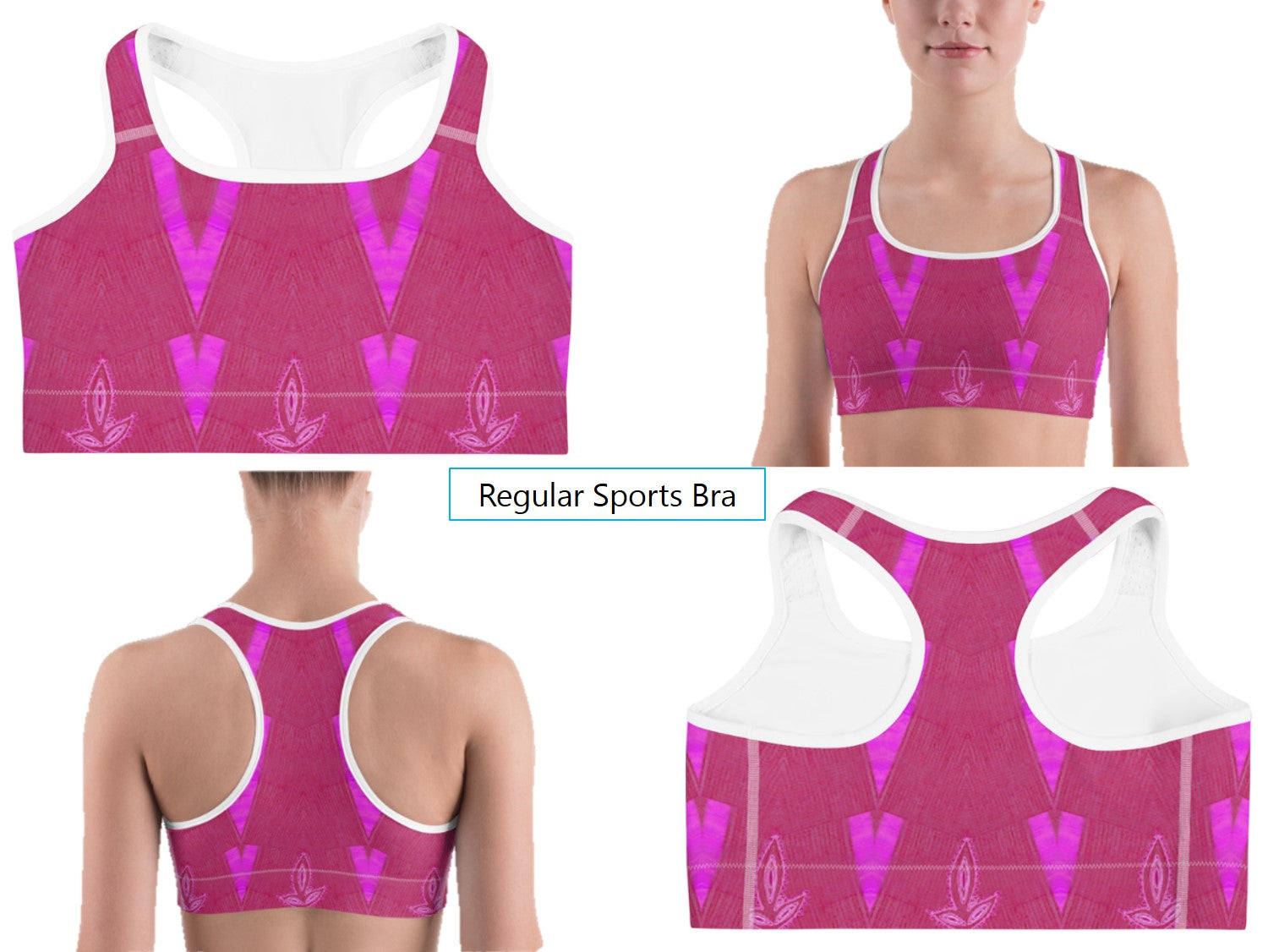 Activewear Bra or Sports Bra. Fuchsia or magenta pink. Unique Indian d –  Artikrti