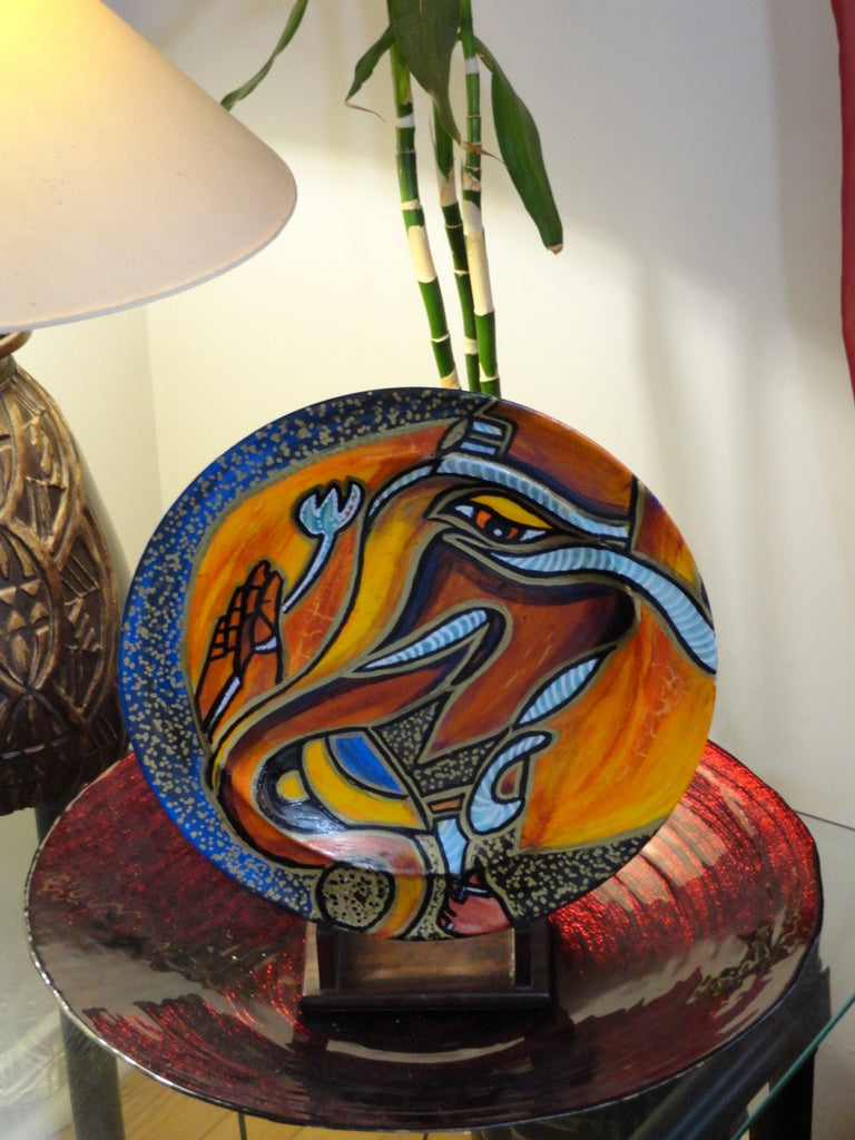 ganesh oil painting on ceramic plate artikrti4