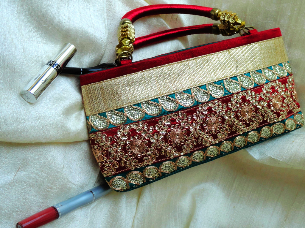 gold and red dress purse handbag-silk and sequins