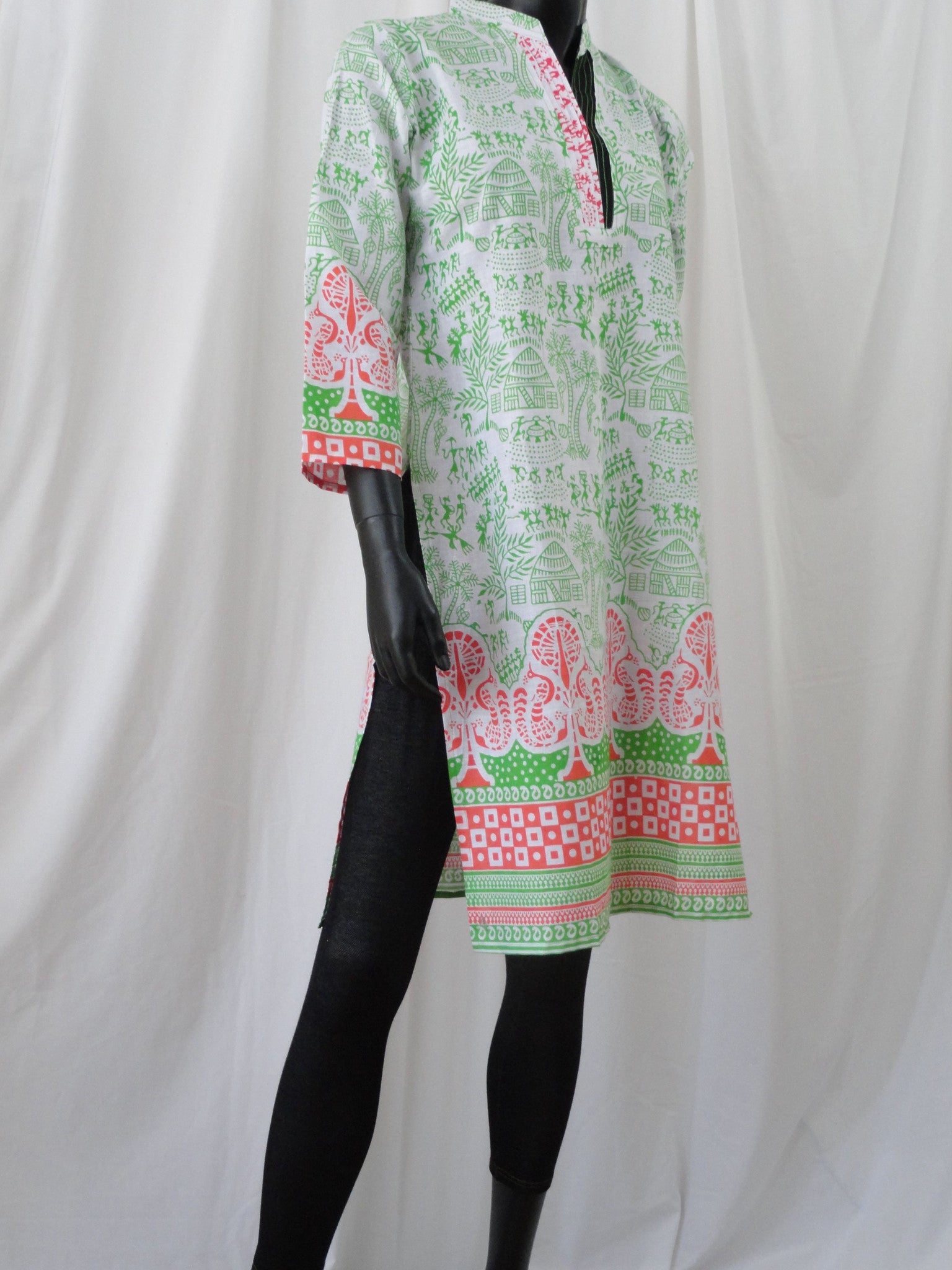 White Yoga tunic or top. Soft Cotton long dress top with cave art