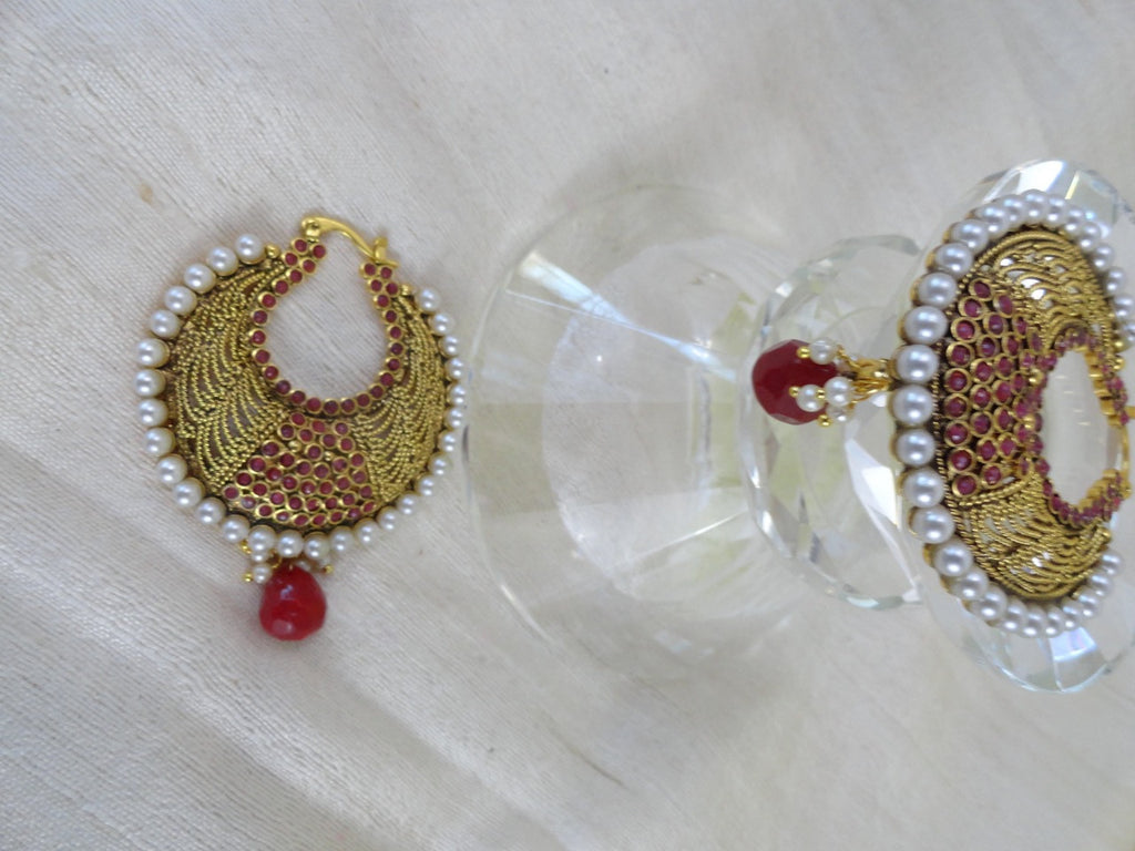 ear rings gold ruby stone Indian dangle, artikrti