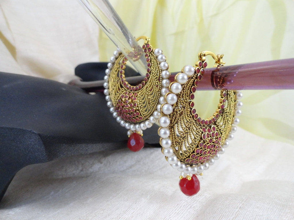 ear rings gold ruby stone Indian dangle5, artikrti