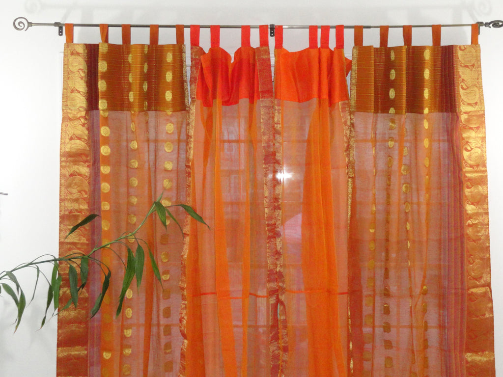 Indian cotton silk curtains-rust orange artikrti2