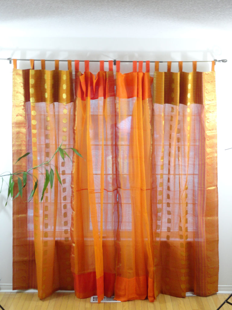 Indian cotton silk curtains-rust orange artikrti6