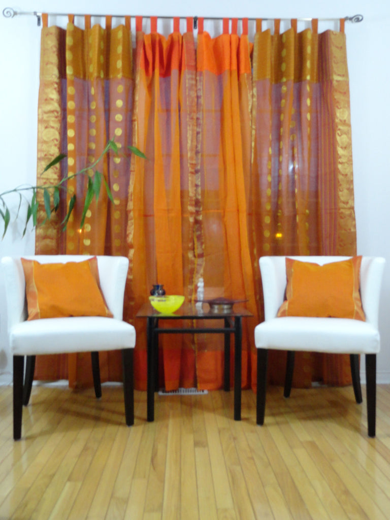 Indian cotton silk curtains-rust orange artikrti8