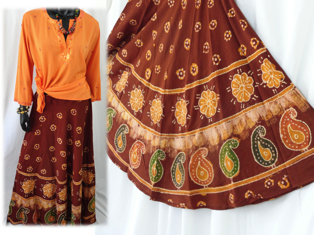 indian long dance party skirt cotton rust brown n green artikrti1