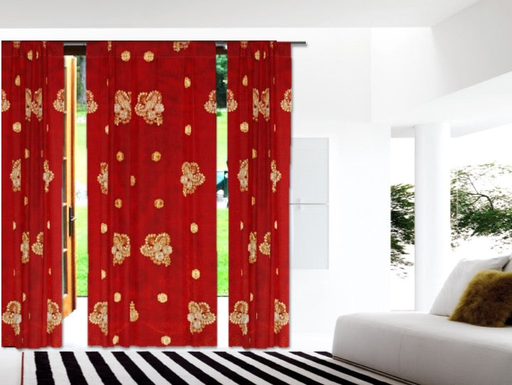 Holiday season home decor curtains, red gold artikrti 1