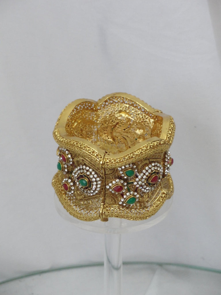 Indian broad bracelet jewelry, red, green, white stones artikrti 6