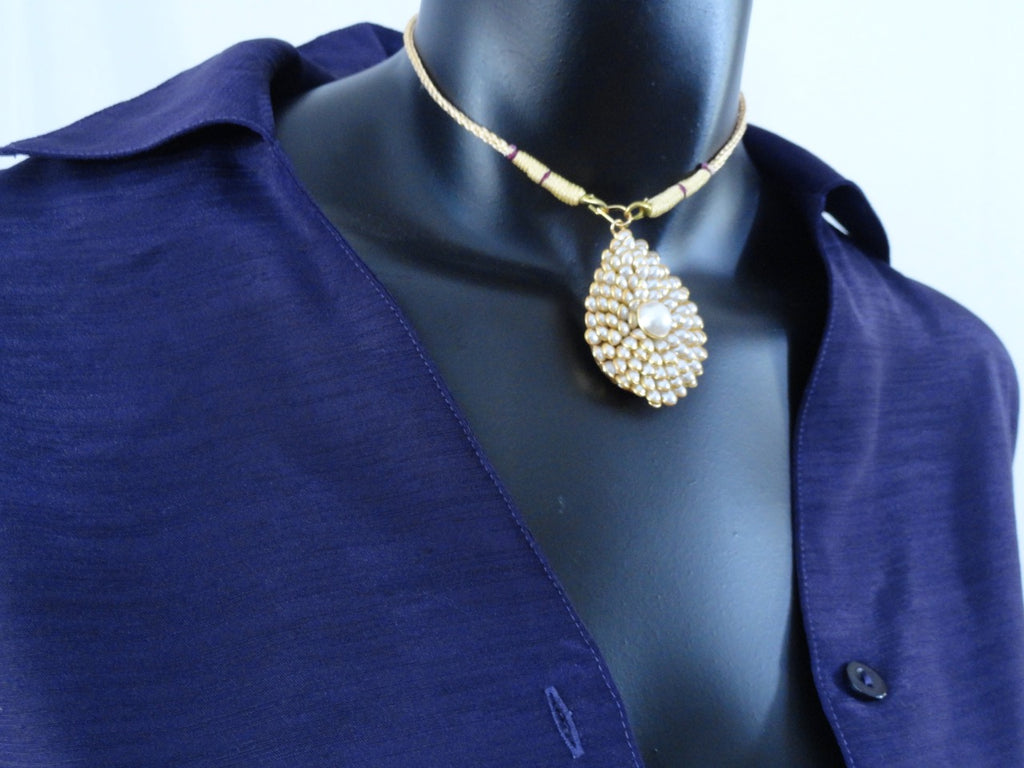 Eesha- Indian jewelry- pendant chain choker, ear rings white beads artikrti 8