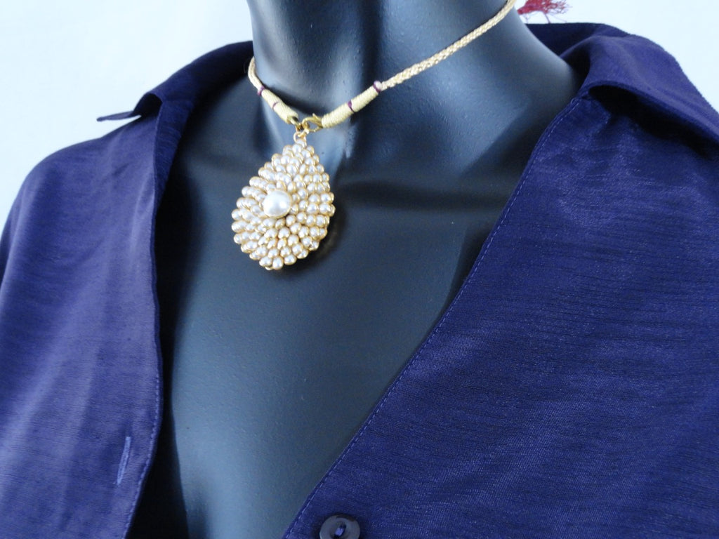 Eesha- Indian jewelry- pendant chain choker, ear rings white beads artikrti 5