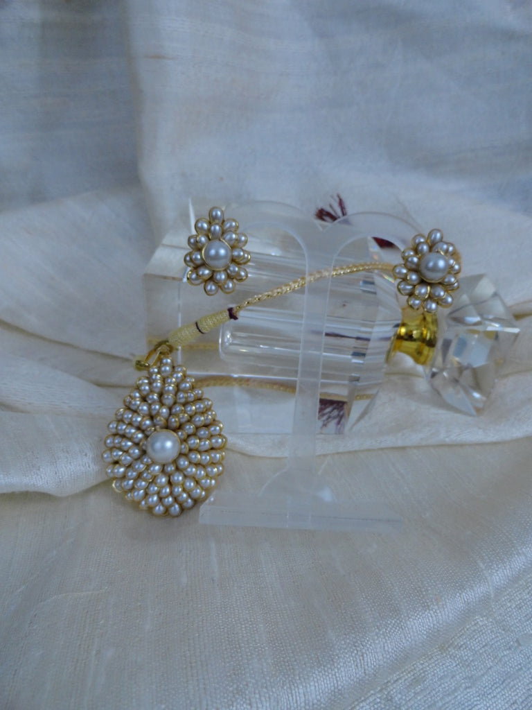 Eesha- Indian jewelry- pendant chain choker, ear rings white beads artikrti 6