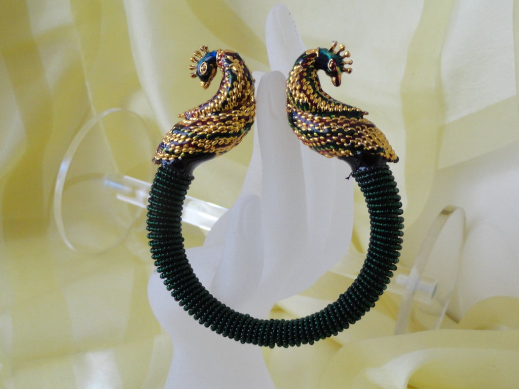 indian meenakari peacock bracelet green beads 1