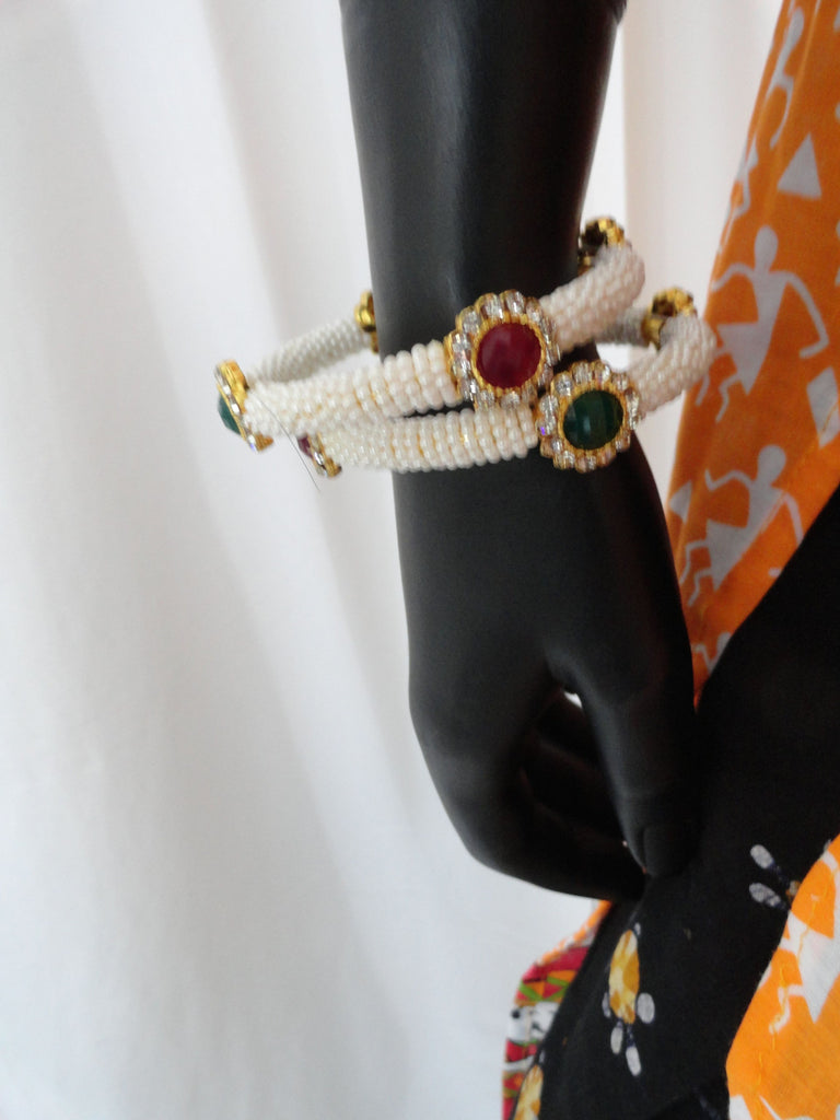 bracelet bangles indian pearl bead white, red green stone artikriti 2