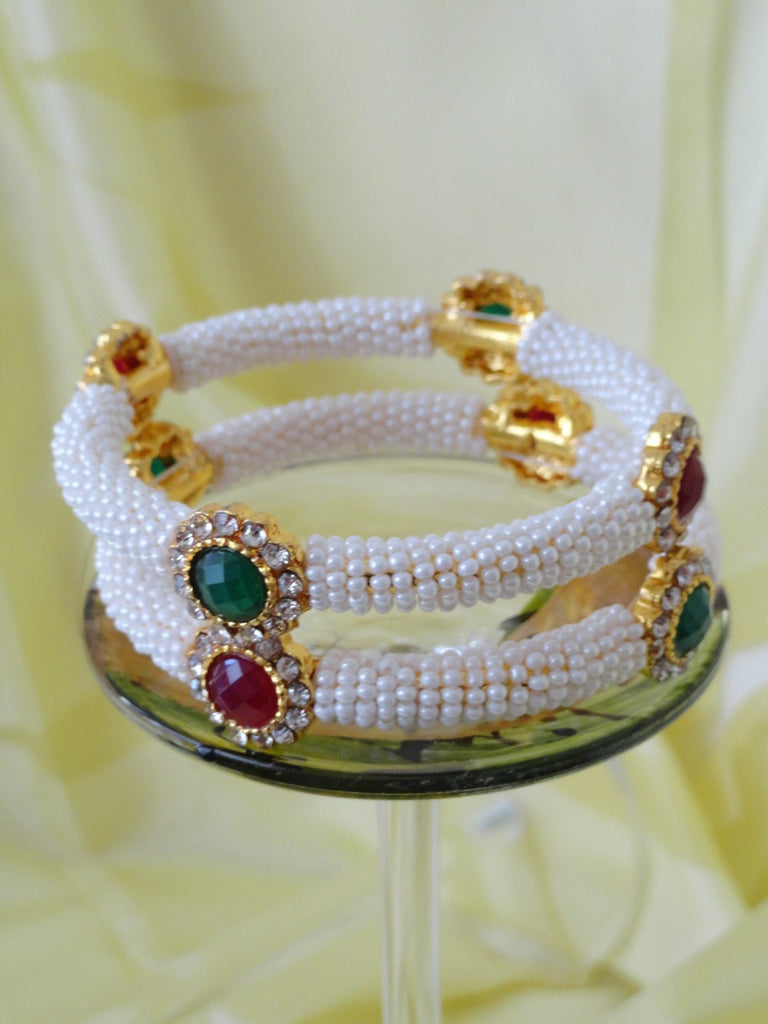 bracelet bangles indian pearl bead white, red green stone artikriti 6