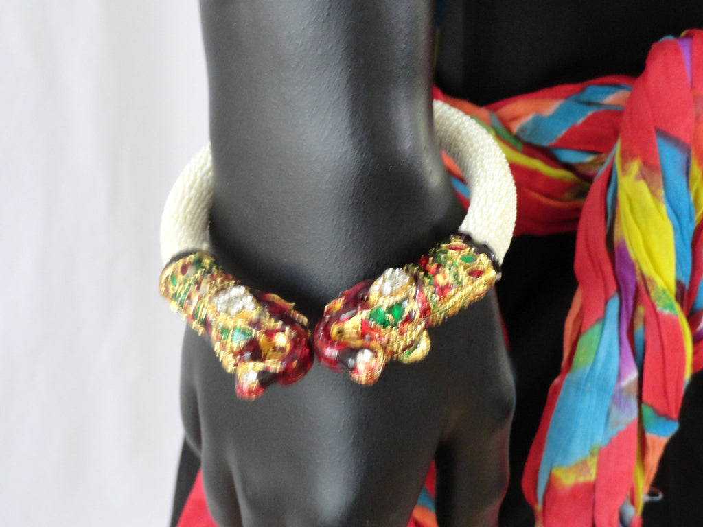 indian meenakari elephant  bracelet white beads 4