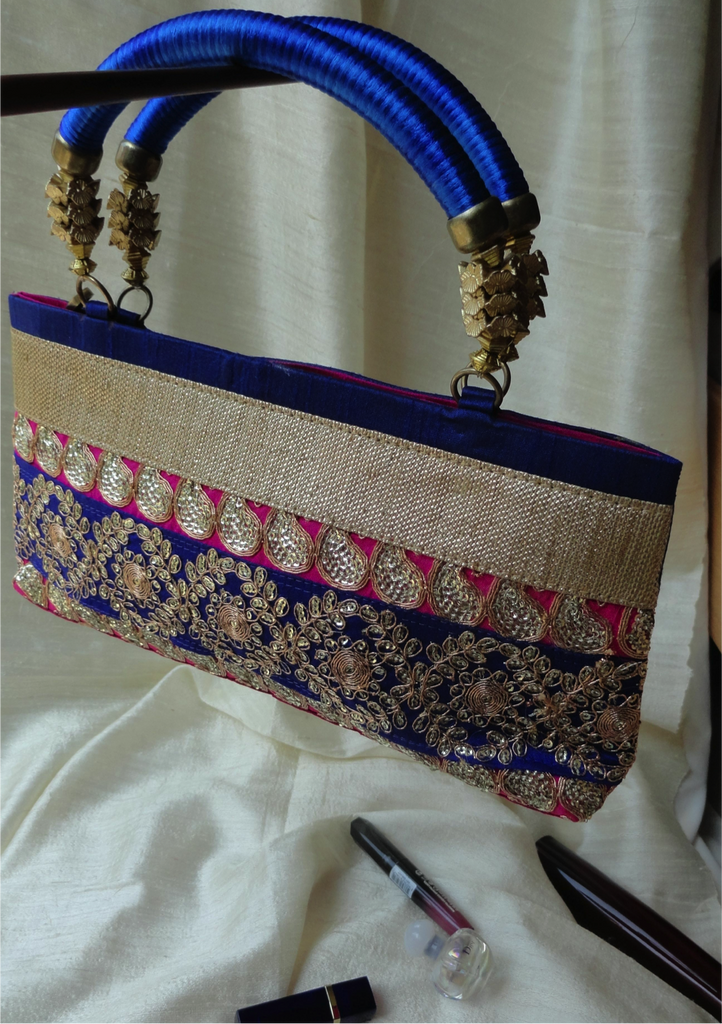 dress purse silk and gold sequins indian bollywood bag artikrti