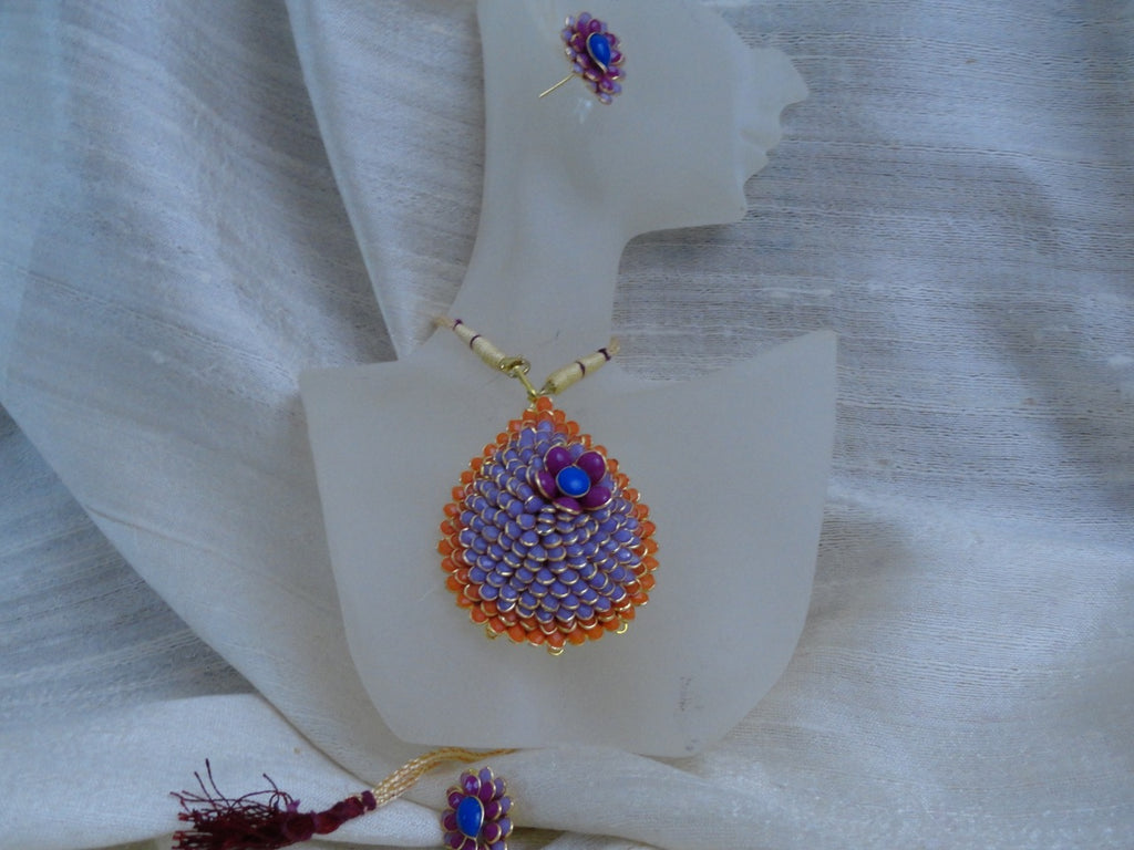 Kalavati-Indian necklace and ear rings orange mauve set artikrti 2