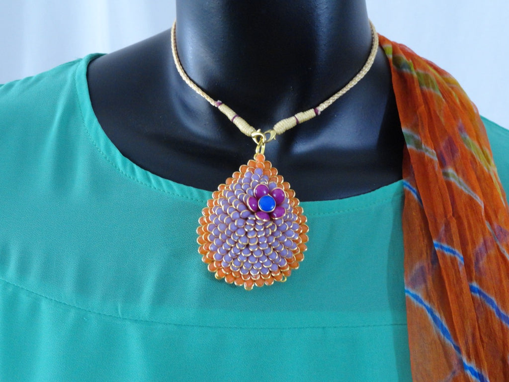 Kalavati-Indian necklace and ear rings orange mauve set artikrti 3