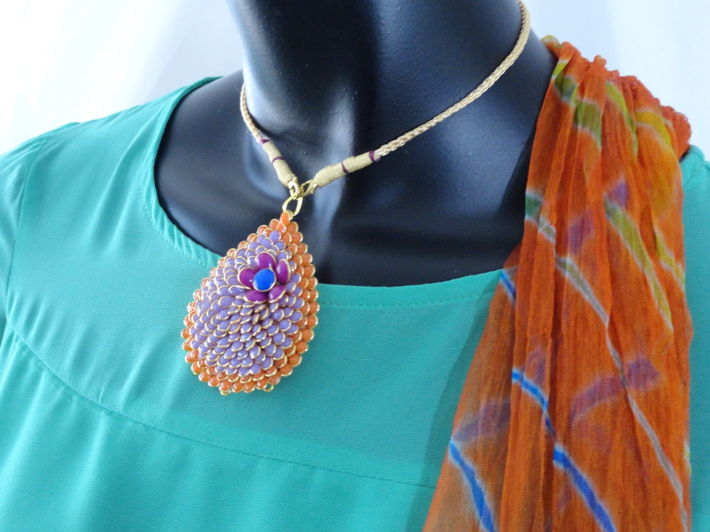 Kalavati-Indian necklace and ear rings orange mauve set artikrti 1