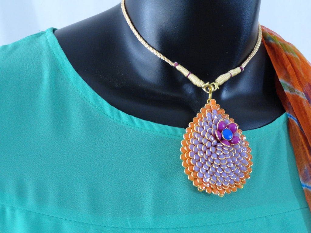 Kalavati-Indian necklace and ear rings orange mauve set artikrti 4