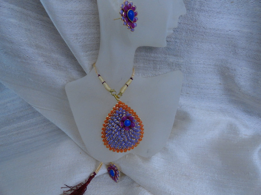Kalavati-Indian necklace and ear rings orange mauve set artikrti 5