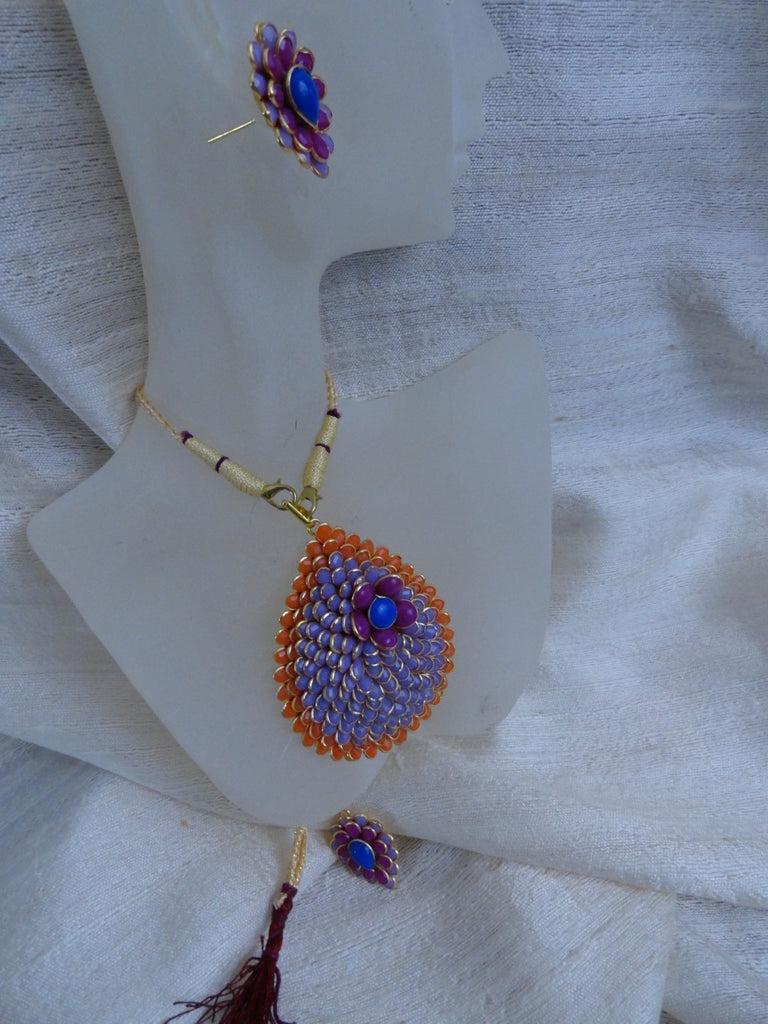 Kalavati-Indian necklace and ear rings orange mauve set artikrti 6
